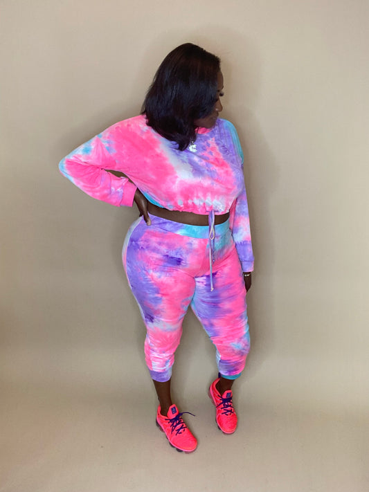 Neon crop jogger set